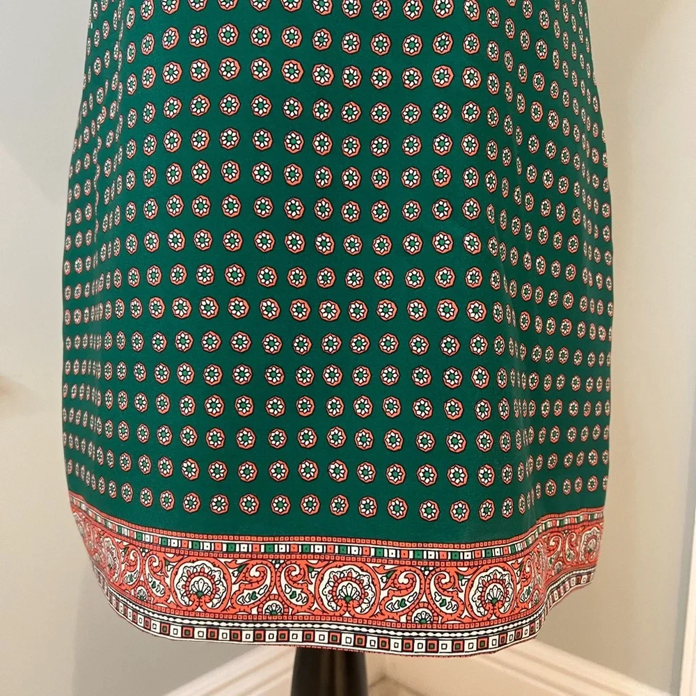 JCrew Green Print Slip Over Head Dress | Size 2 | Like New - Picture 8 of 8